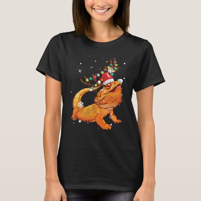 Camiseta Christmas Funny Bearded Dragon Reindeer  Santa's (Frente)