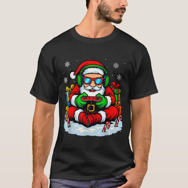 Camiseta Christmas Gamer Boys Video Game Xmas Funny Santa G (Frente)