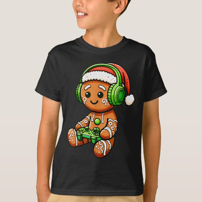 Camiseta Christmas Gamer Gingerbread Santa Hat Xmas Gaming  (Frente)