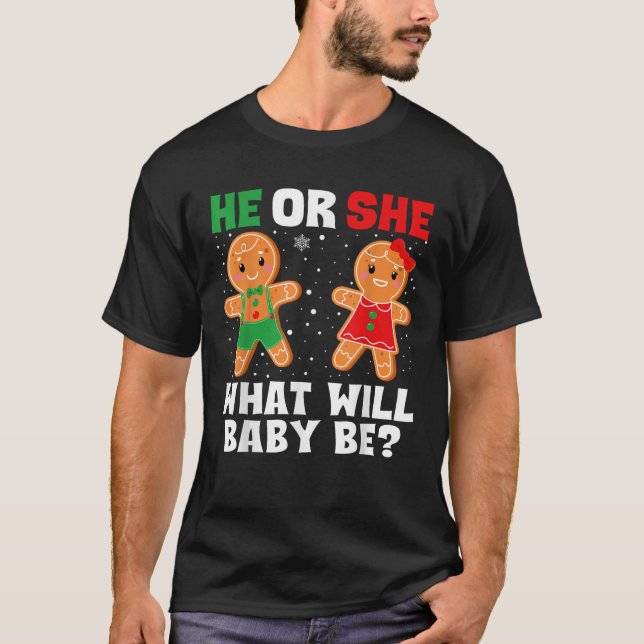 Camiseta Christmas Gender Reveal Gingerbread Cookie He or S (Frente)