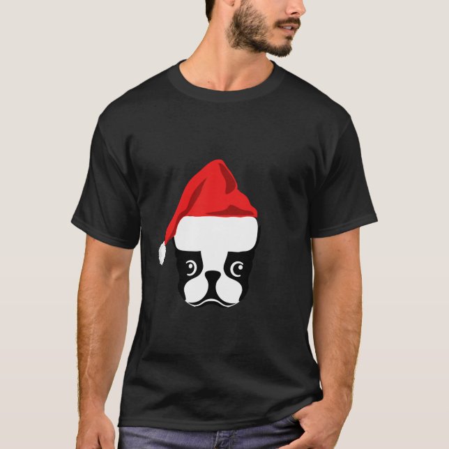 Camiseta Christmas Gift for Dog Lover Funny Santa Hat Bosto (Frente)