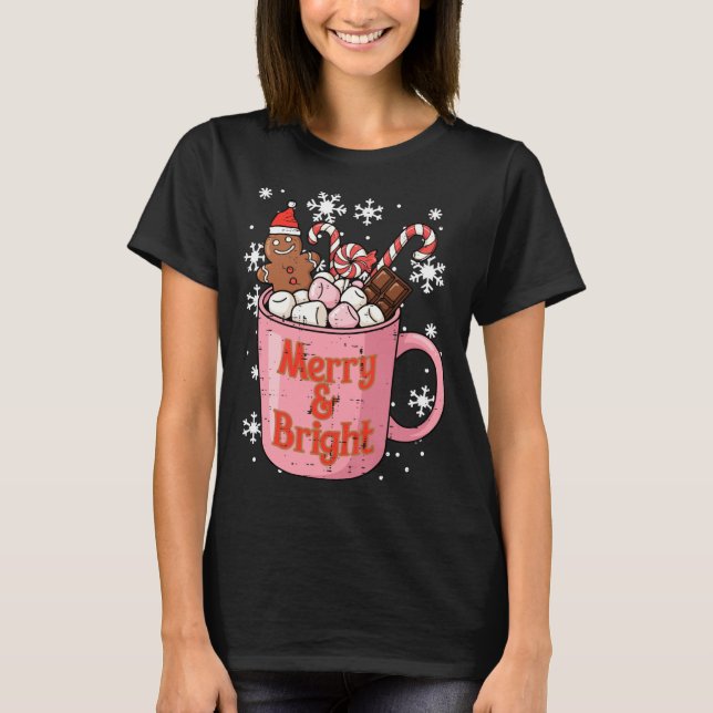 Camiseta Christmas Gingerbread Cocoa Merry Bright Xmas Wome (Frente)