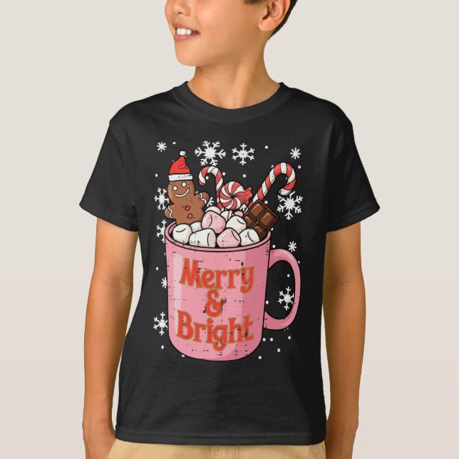 Camiseta Christmas Gingerbread Cocoa Merry Bright Xmas Wome (Frente)