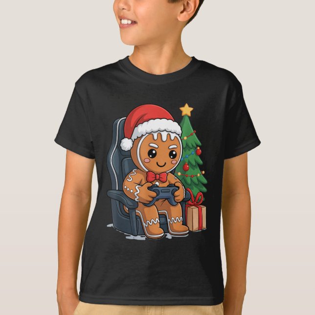 Camiseta Christmas Gingerbread Gamer Chair Holiday Gaming B (Frente)