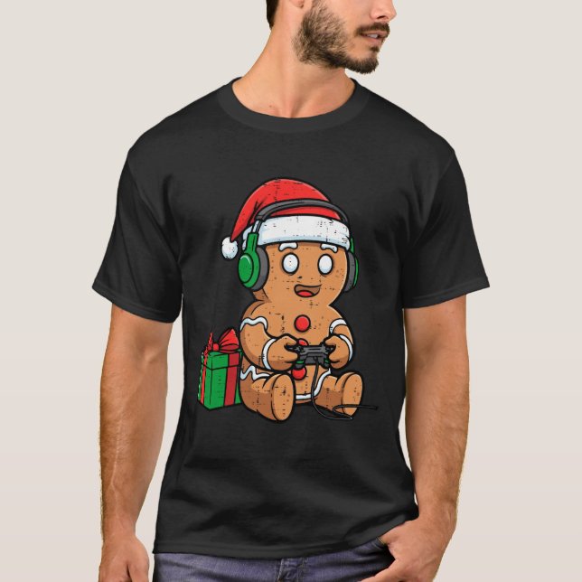 Camiseta Christmas Gingerbread Gamer Xmas Gaming Boys Kids  (Frente)