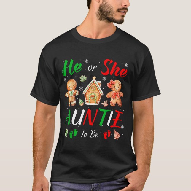 Camiseta Christmas Gingerbread Gender Reveal He Or She Aunt (Frente)