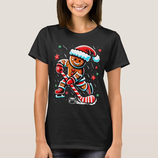 Camiseta Christmas Gingerbread Ice Hockey Srts Funny Xmas P (Frente)