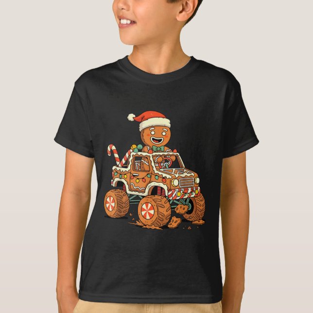 Camiseta Christmas Gingerbread Man Driving Truck Xmas Light (Frente)