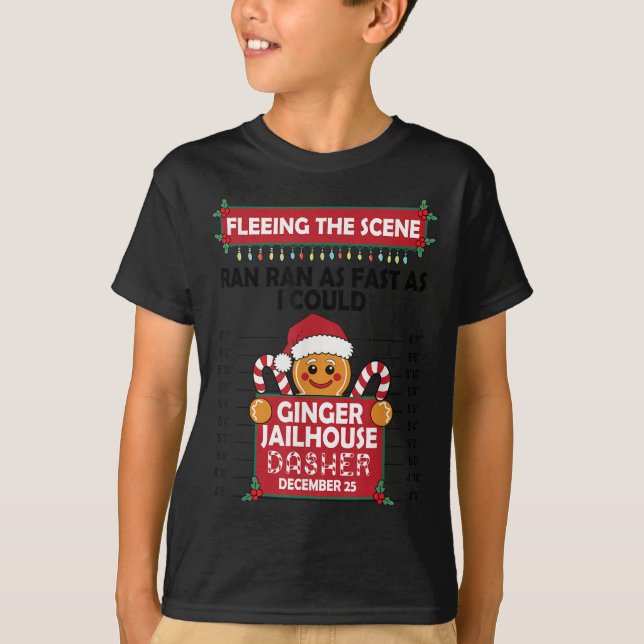 Camiseta Christmas Gingerbread Man Ginger Jailhouse Fleeing (Frente)