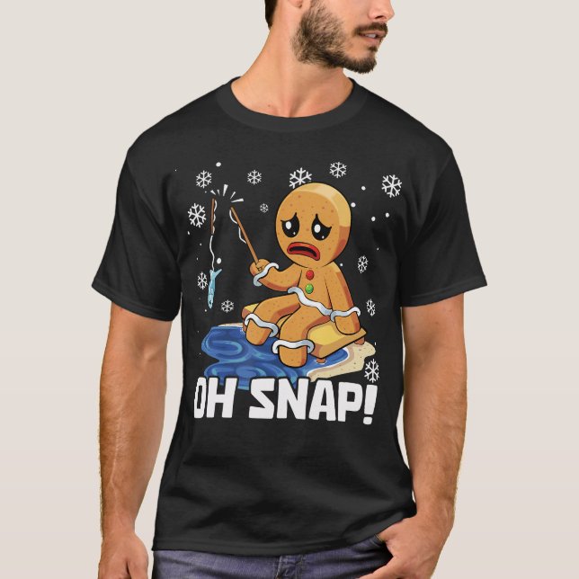 Camiseta Christmas Gingerbread Man Oh Snap Ice Fishing (Frente)