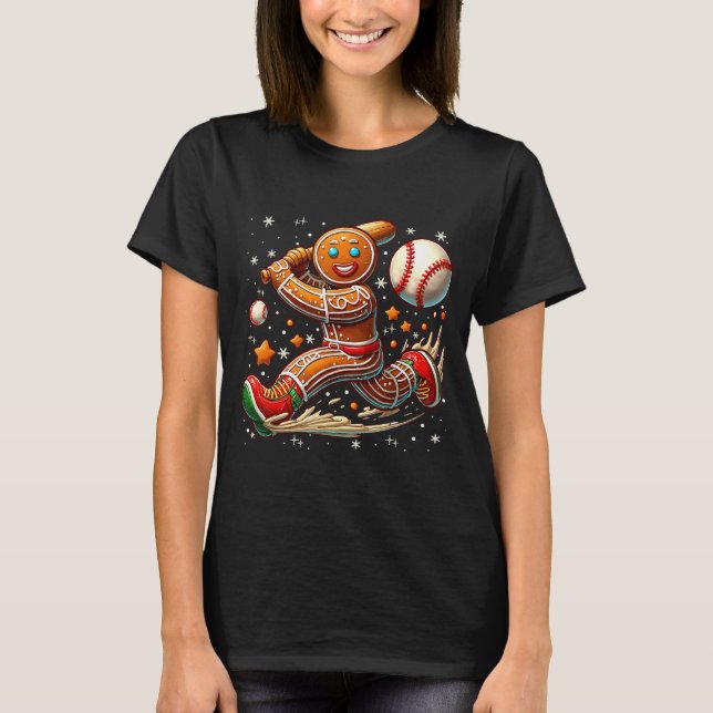 Camiseta Christmas Gingerbread Man Srts Player Funny Baseba (Frente)