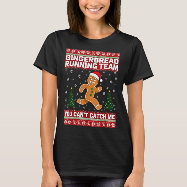 Camiseta Christmas Gingerbread Running Team Funny Xmas Tee  (Frente)