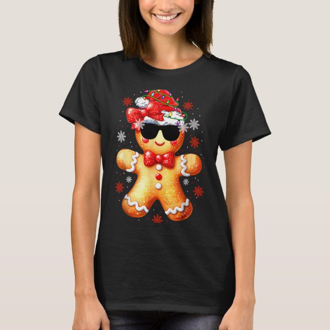 Camiseta Christmas Gingerbread, Santa, Girls Women Funny Gi (Frente)
