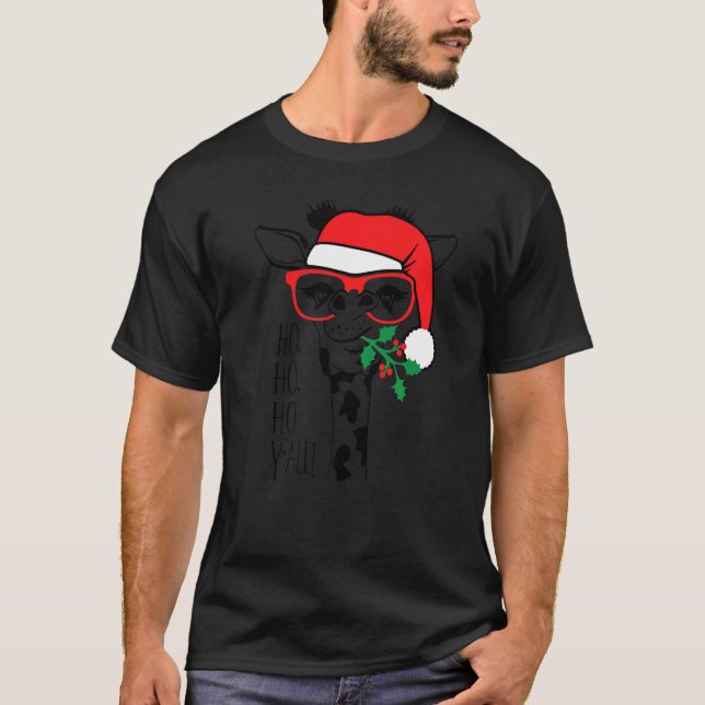 Camiseta Christmas Giraffe With Glasses Santa Hat Xmas (Frente)