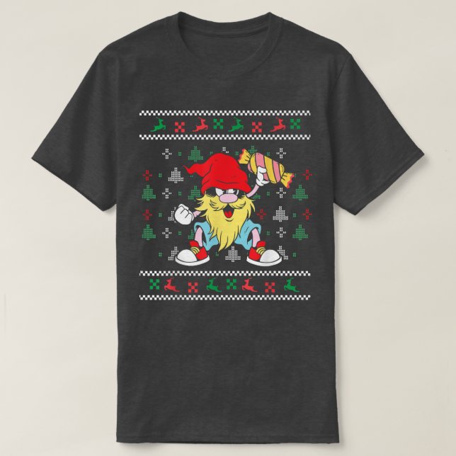 Camiseta Christmas gnome with candy canes design funny ugly (Frente do Design)