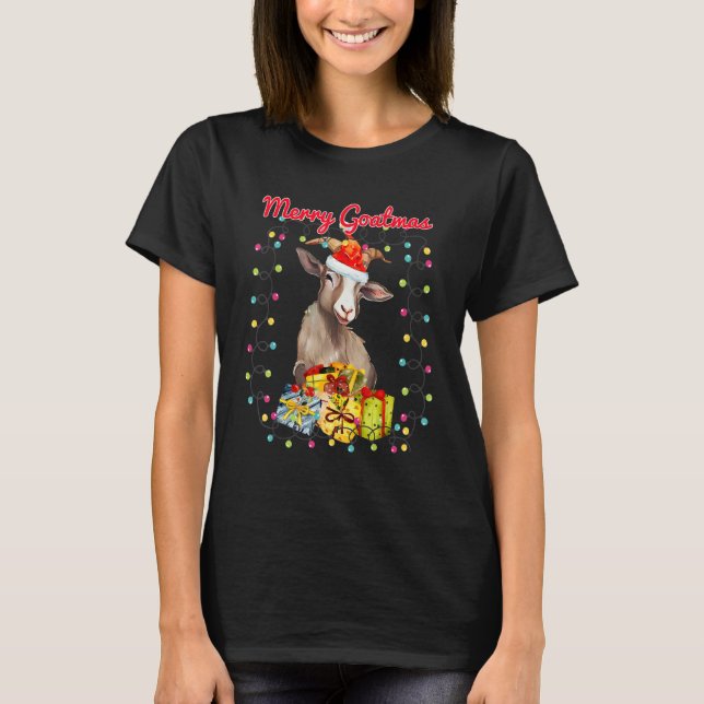 Camiseta Christmas Goat Wreathed in Holiday Lights(C) (Frente)