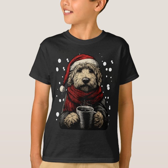 Camiseta Christmas Goldendoodle Santa Hat Coffee Lover Funn (Frente)