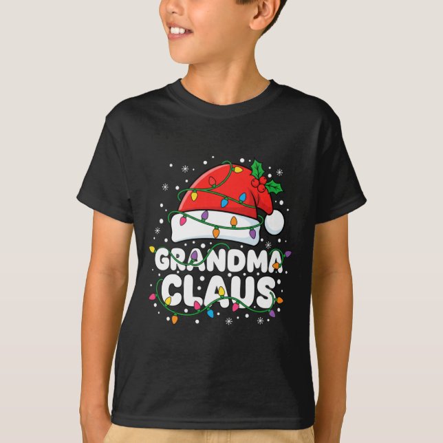 Camiseta Christmas Grandma Claus Santa Hat Christmas Lights (Frente)