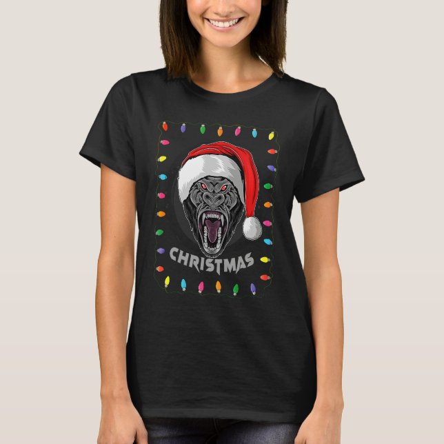 Camiseta Christmas Graphic Lights Holiday Gorilla Santa (Frente)