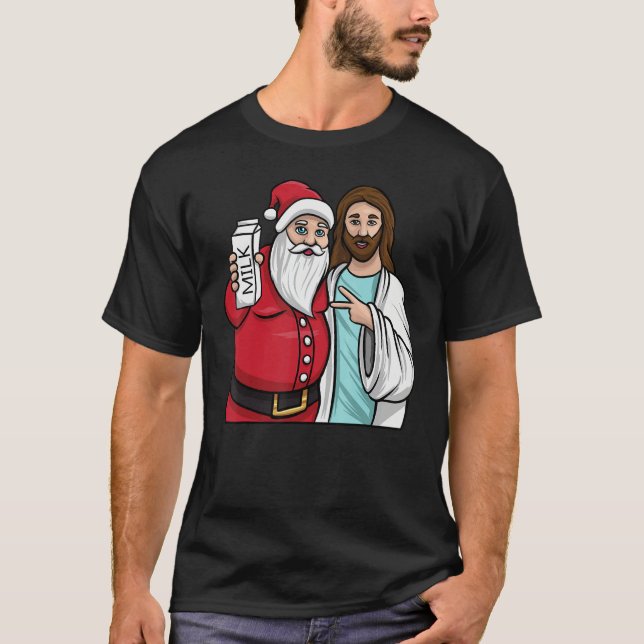 Camiseta Christmas Graphic Santa and Jesus Jingle Bros Milk (Frente)