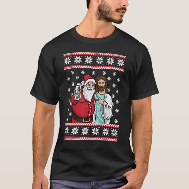 Camiseta Christmas Graphic Santa and Jesus Jingle Bros Oatm (Frente)