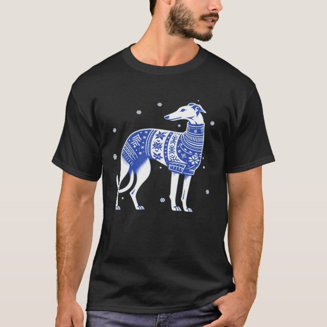 Camiseta Christmas Greyhound Dog Wearing an Ugly Sweater Bl (Frente)