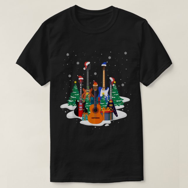 Camiseta Christmas Guitar Tree Holiday Design (Frente do Design)