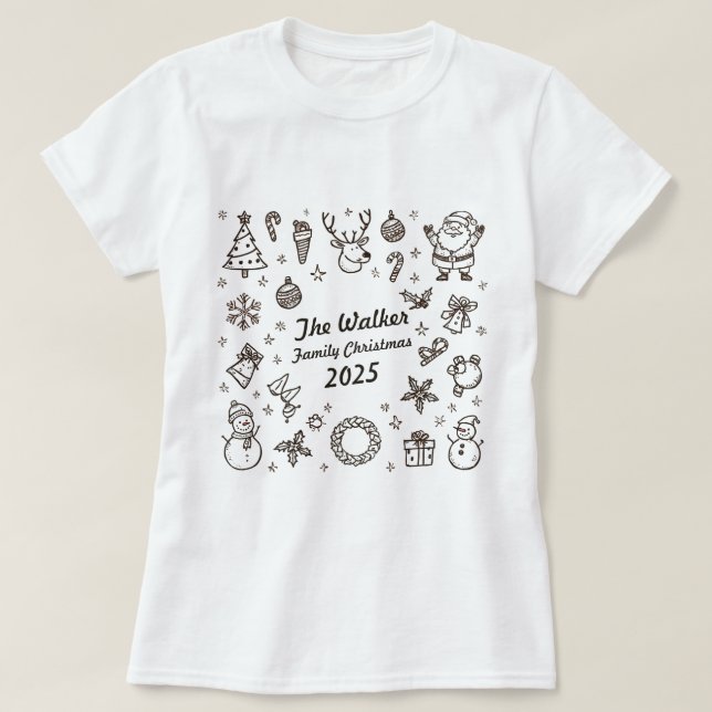 Camiseta Christmas Hand Drawn Doodles Custom Family Year  (Frente do Design)