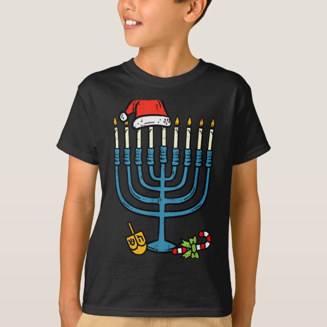 Camiseta Christmas Hat Menorah Jew Hanukkah Chanukah Men Wo (Frente)