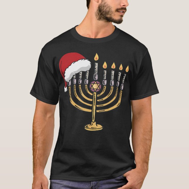 Camiseta Christmas Hat Menorah Jew Hanukkah Chanukah Men Wo (Frente)