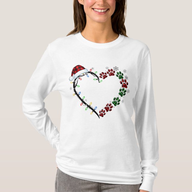 Camiseta Christmas Heart Paw | Cute Holiday Dog Lover (Frente)