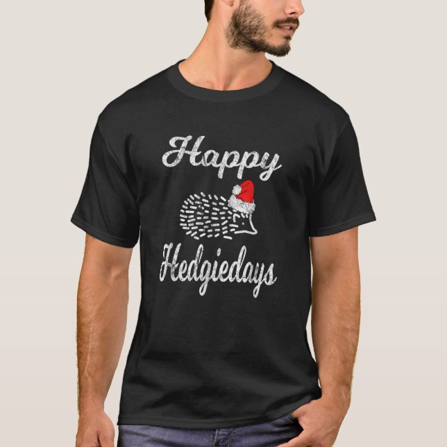 Camiseta Christmas Hedgehog Santa Hat Hedgie Holiday Retro  (Frente)