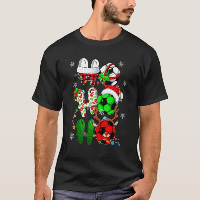 Camiseta Christmas Ho Ho Ho Soccer  Santa Reindeer Elf Xmas (Frente)