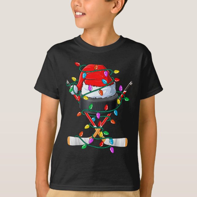 Camiseta Christmas Hockey Xmas Santa Srts Hat Ball Kids Boy (Frente)