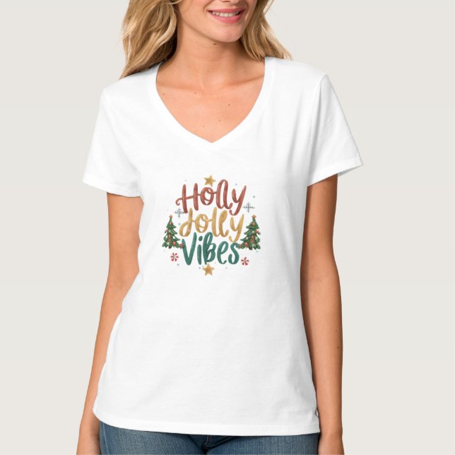 Camiseta Christmas Holly Jolly Vibes T-Shirt (Frente)