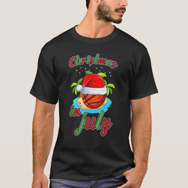 Camiseta Christmas In July Basketball Santa Hat Summer Part (Frente)