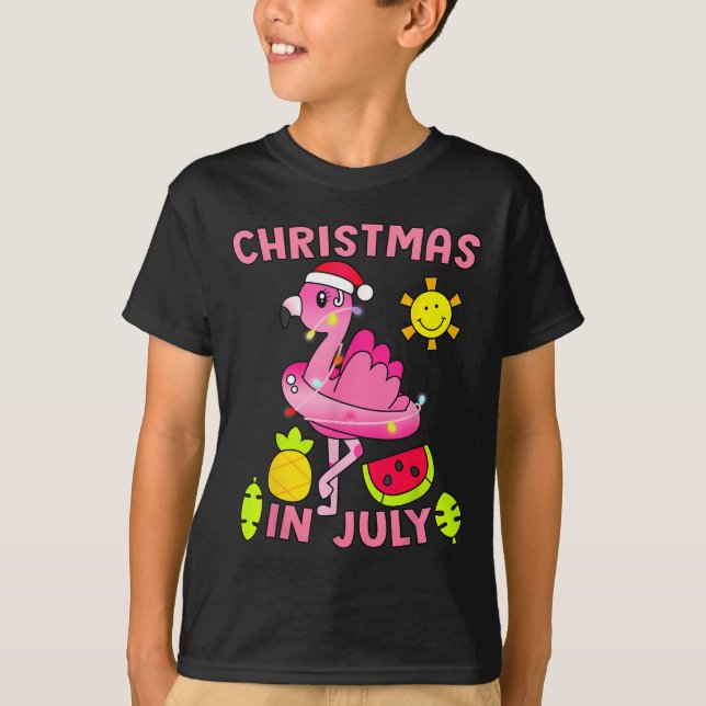 Camiseta Christmas In July Flamingo Beach Summer Christmas  (Frente)