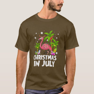 Camiseta Christmas In July Flamingo Palm Tree Beach Summer