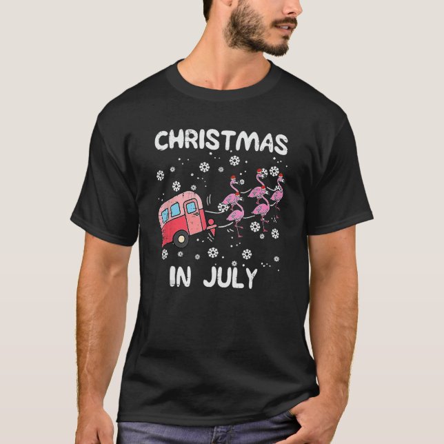 Camiseta Christmas In July Flamingo Trailer Summer Xmas Cam (Frente)