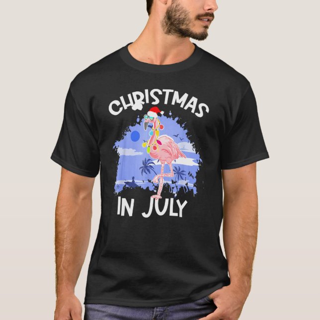 Camiseta Christmas In July  Flamingo Vacation Summer Beach  (Frente)
