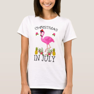 Camiseta Christmas In July For Women Pink Flamingo