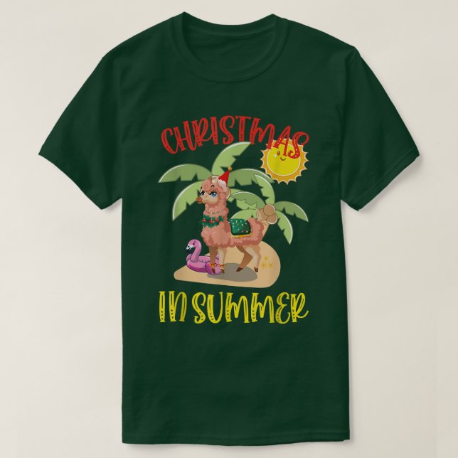 Camiseta Christmas In July Funny Llama Coconut And Flamingo (Frente do Design)