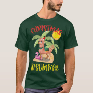 Camiseta Christmas In July Funny Llama Coconut And Flamingo