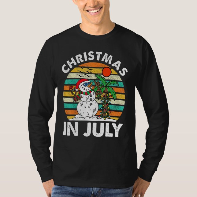 Camiseta Christmas In July Melting Snowman Beach Summer Ret (Frente)