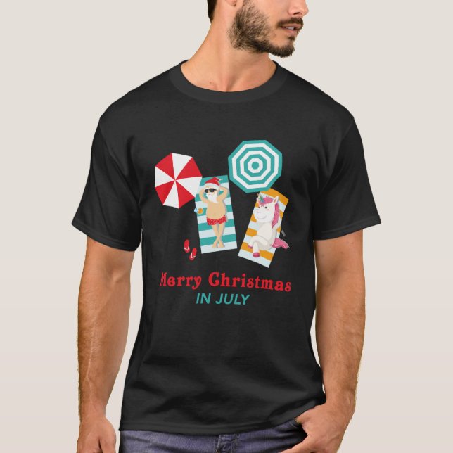 Camiseta Christmas In July  Merry Xmas In July Unicorn (Frente)