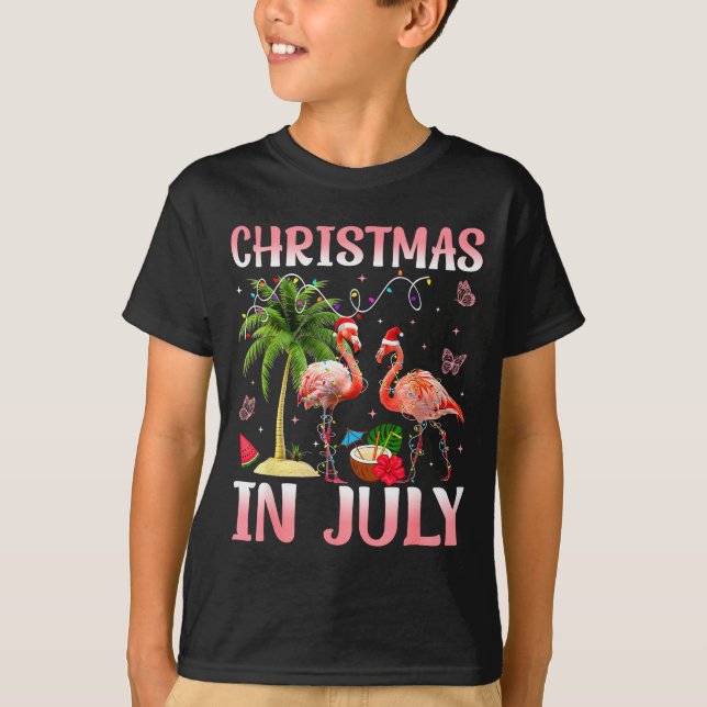 Camiseta Christmas In July Nk Flamingo Santa Hat Christmas  (Frente)