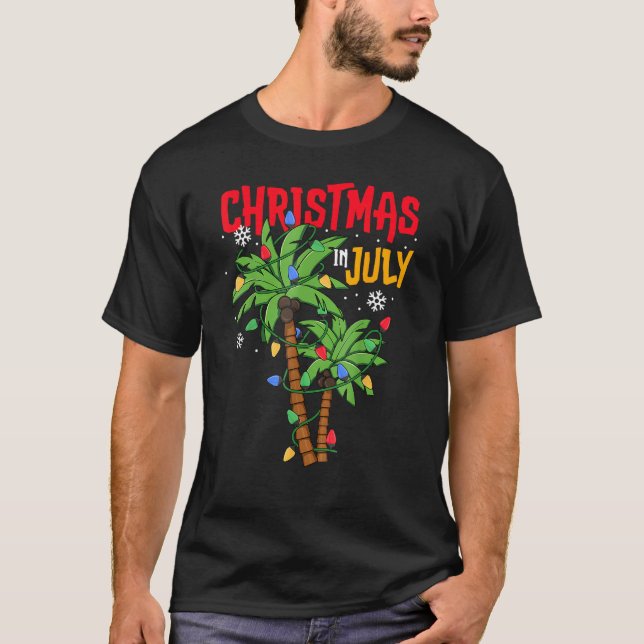 Camiseta Christmas In July Palm Tree Xmas Tree Tropical Haw (Frente)