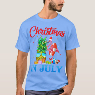 Camiseta Christmas In July Pineapple Xmas Tree Flamingo San