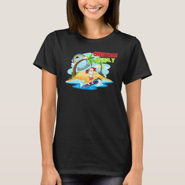 Camiseta Christmas In July Santa Claus Beach Island Summer (Frente)
