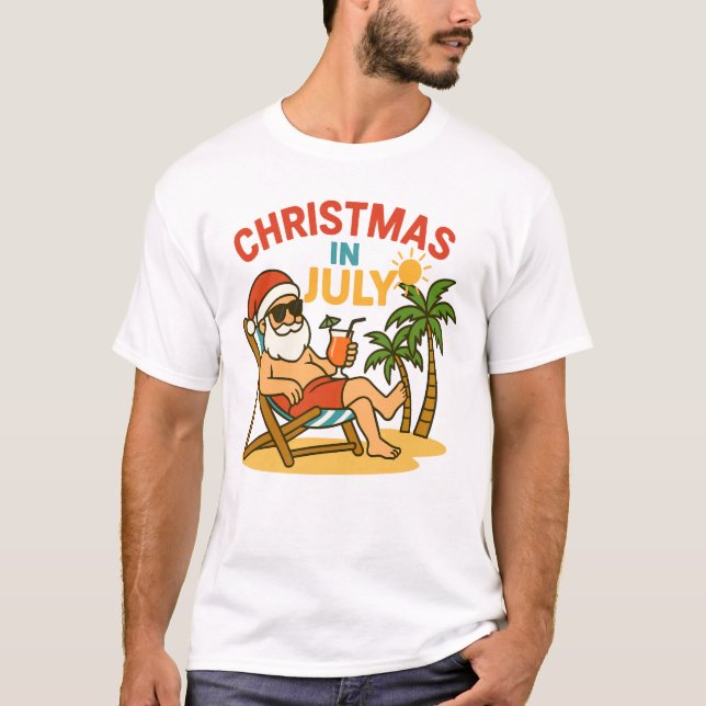 Camiseta Christmas in July Santa Claus Beach Summer (Frente)